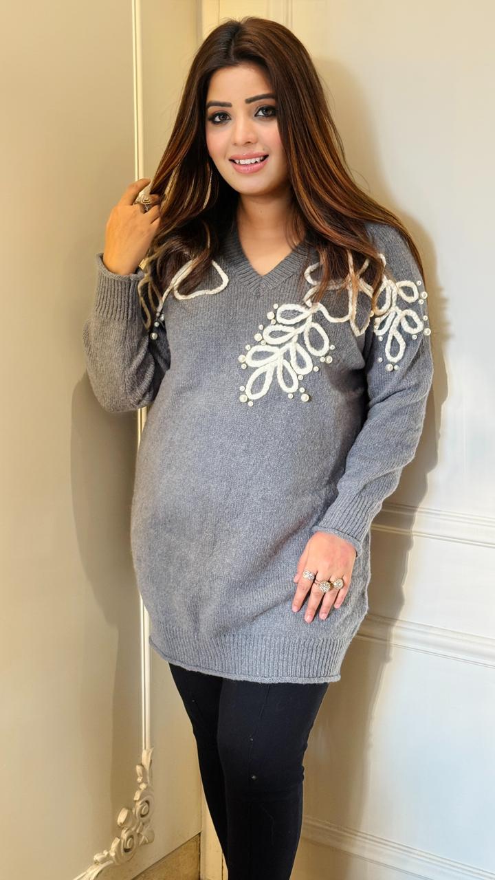 Belgin Woolen Sweater- Green, Grey, White, Pink