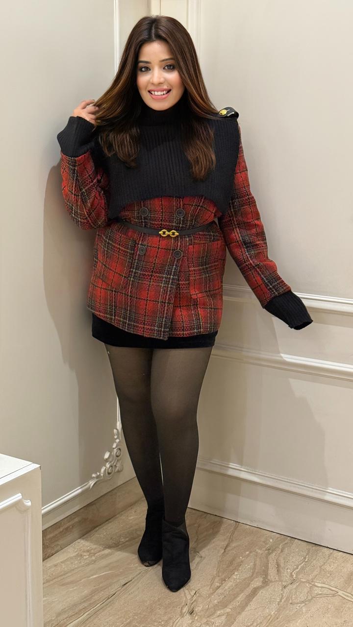 Melin Check Woolen Coat- Red, Brown