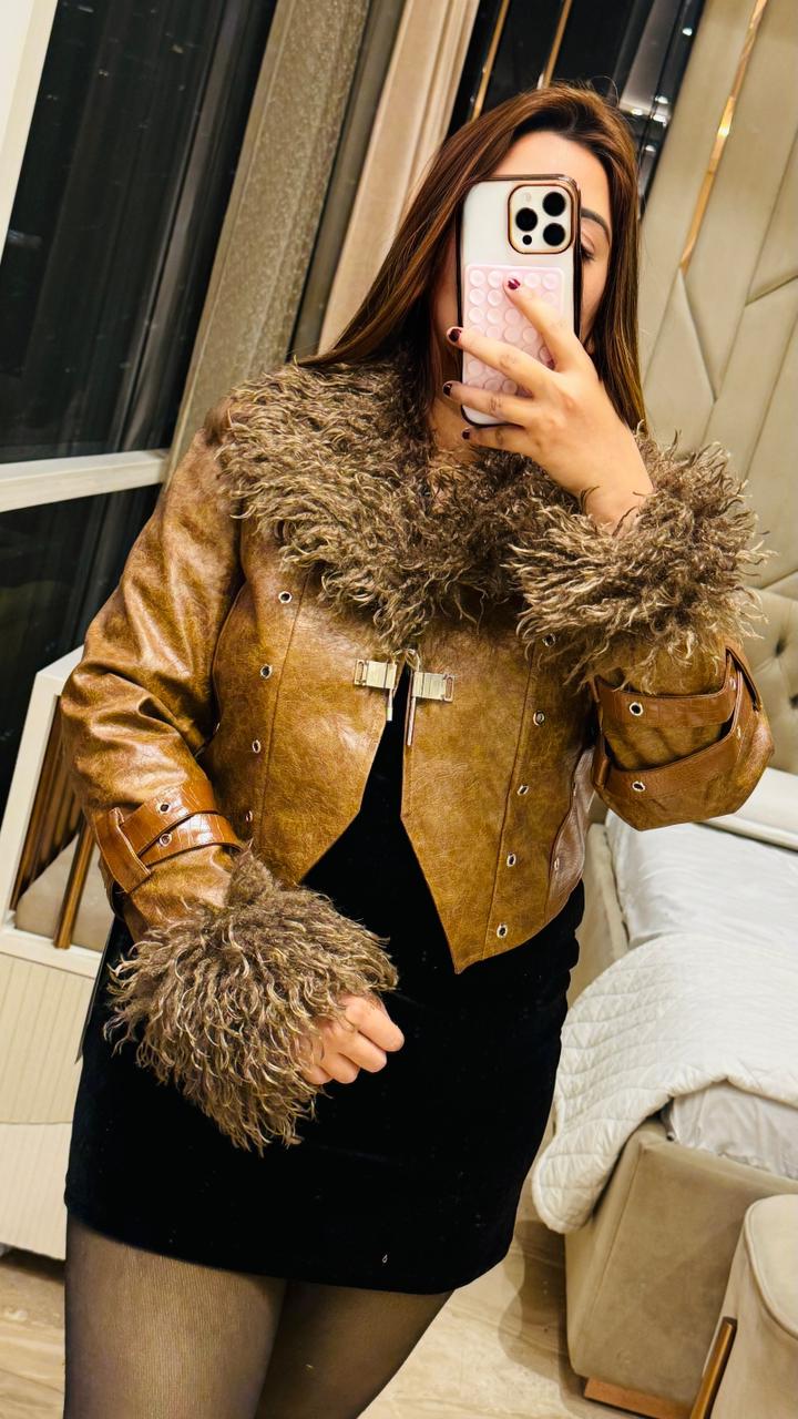 Feraye Leather Coat- Black, Brown