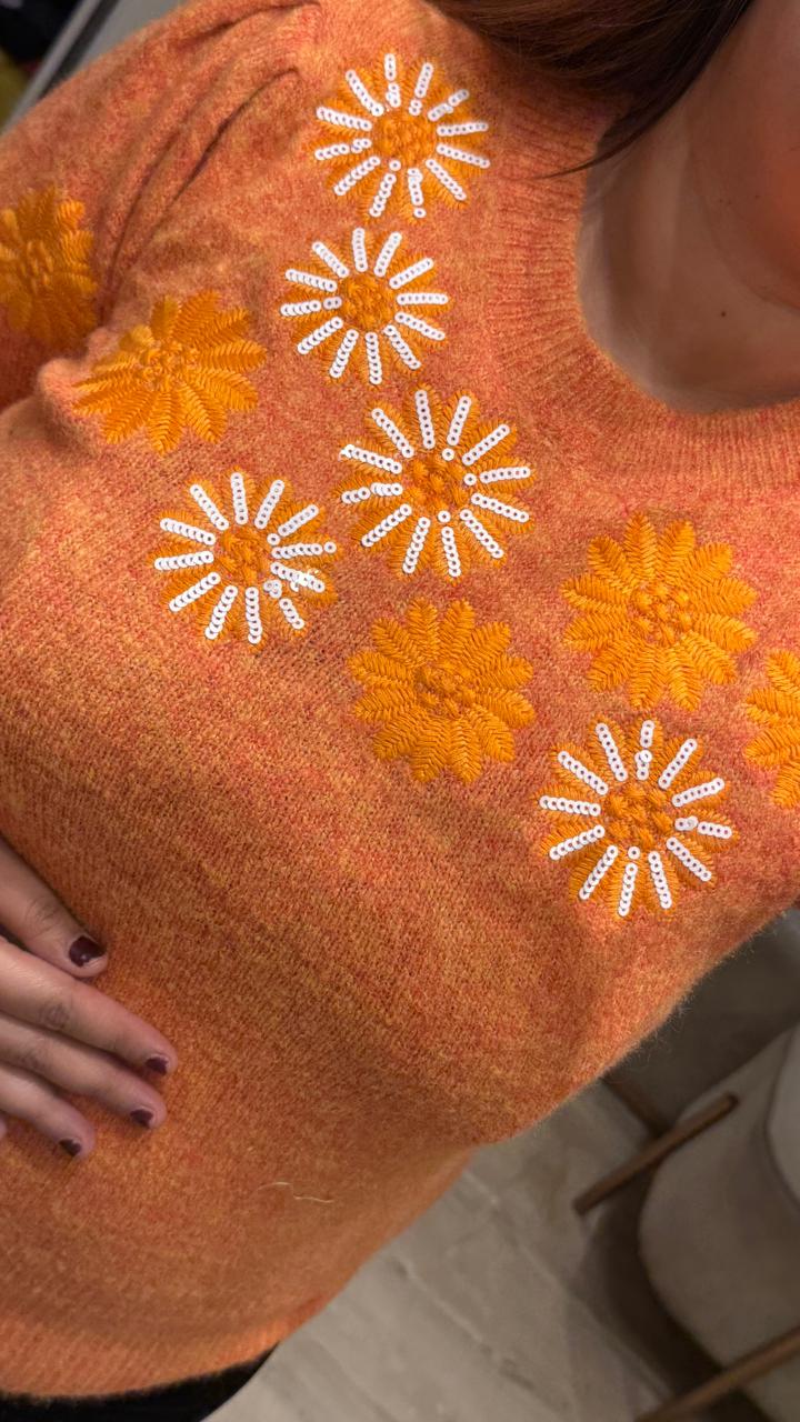 Pelin Woolen Sweater- Orange, Green