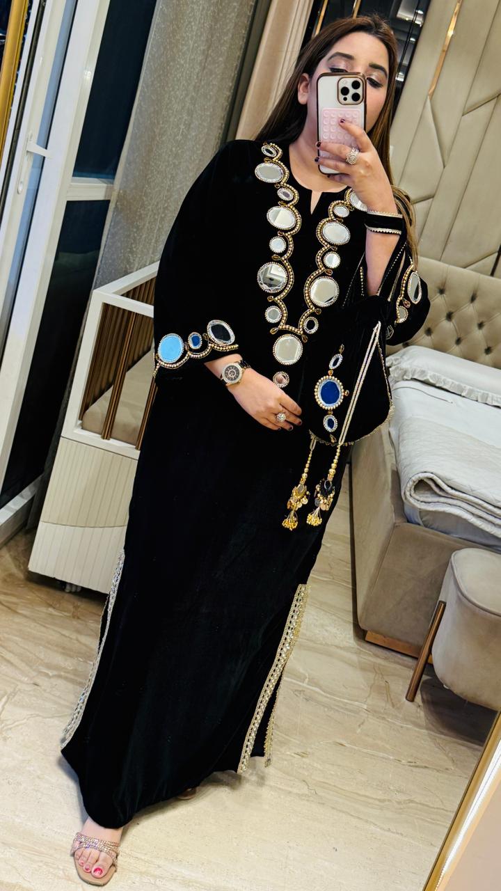 Azelya Velvet Kurta- Purple, Black