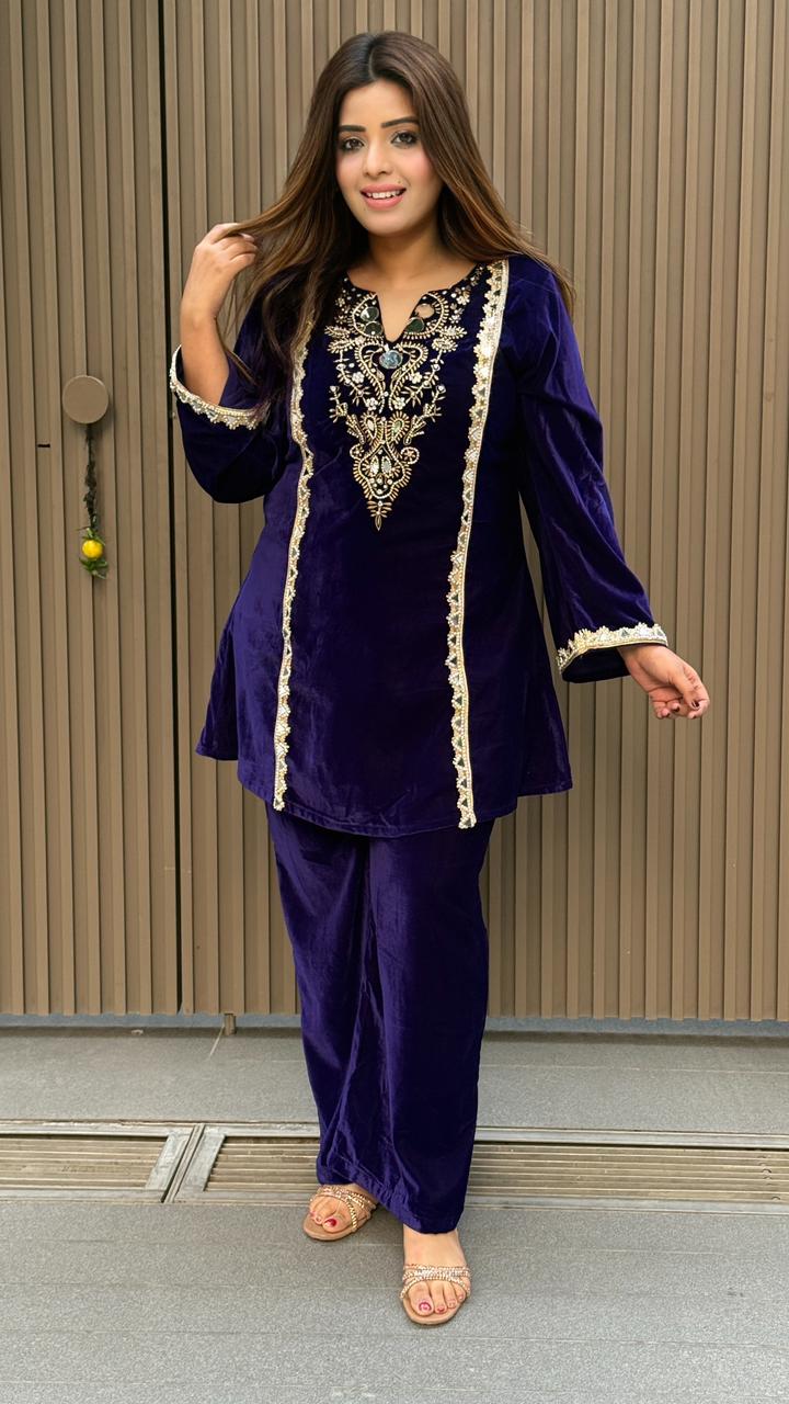 Nehiraz Velvet Cordset- Black, Purple