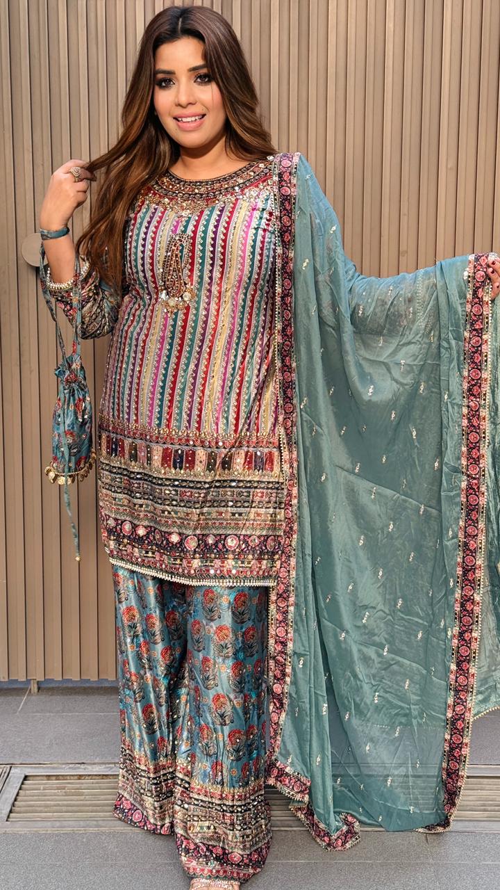 Lemya Velvet Suit Set- Blue