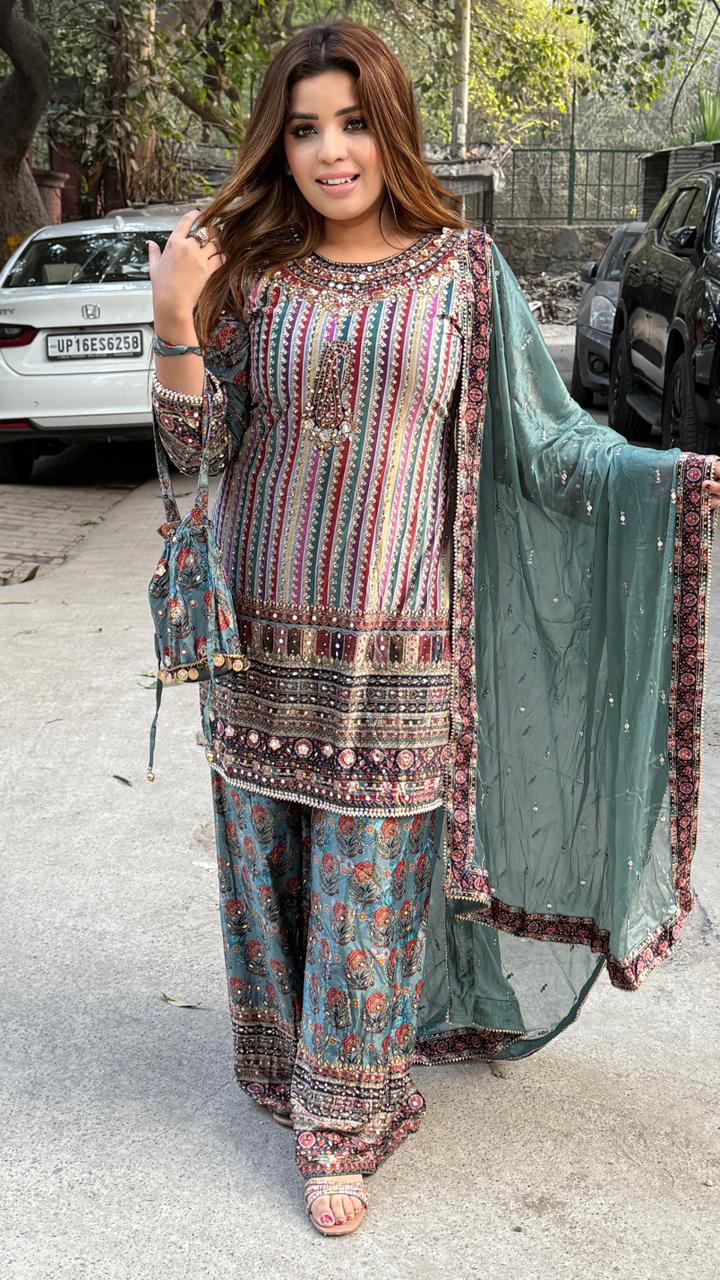 Lemya Velvet Suit Set- Blue