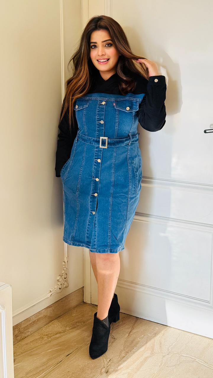 Aysira Denim Midi Dress- Navy, Blue