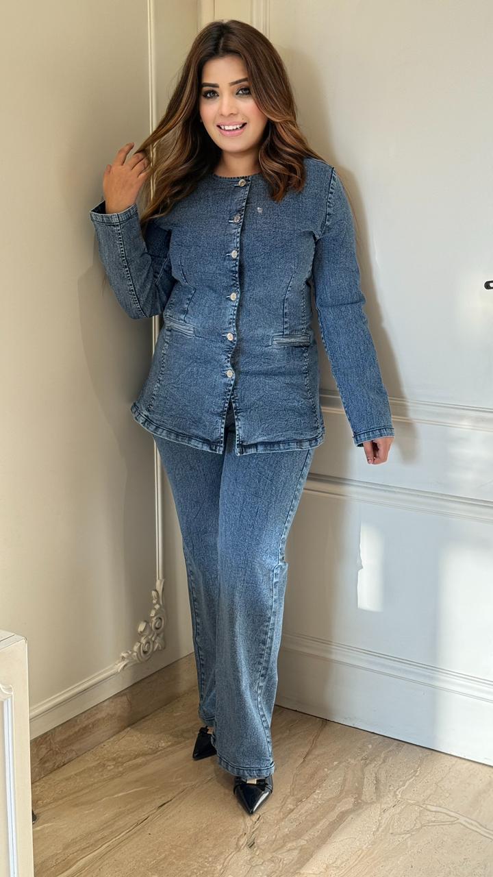 Beril Bell Bottom Cordset- Blue, Navy