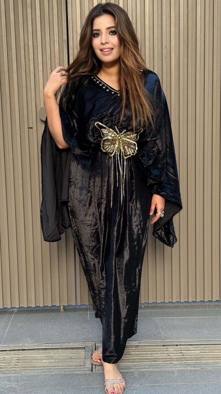 Elmasya Velvet Kaftan- Black, Green, Purple