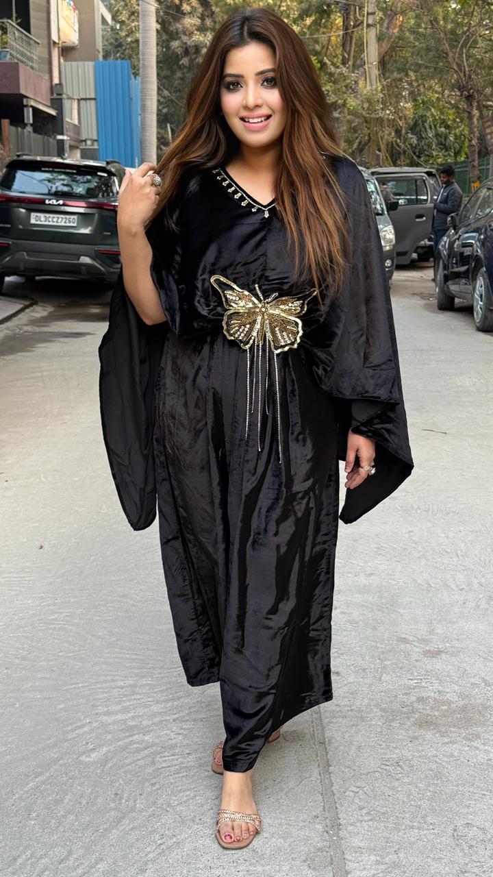 Elmasya Velvet Kaftan- Black, Green, Purple