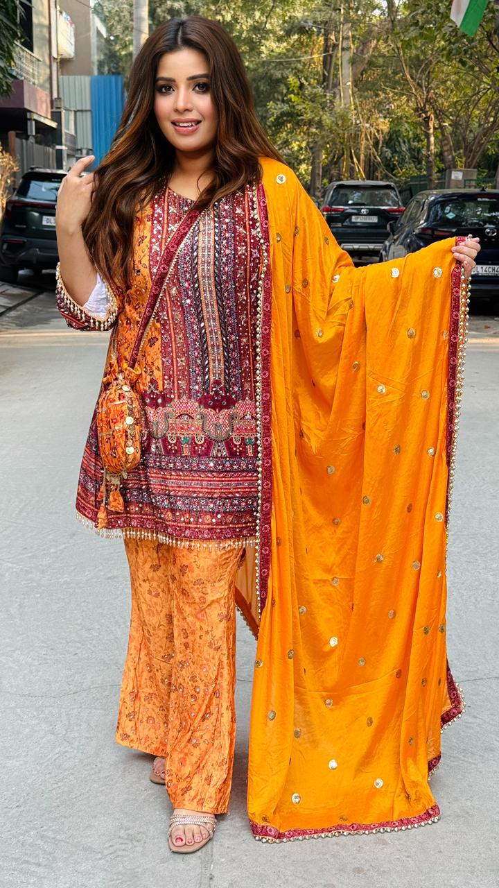 Sahra Velvet Suit Set-Orange