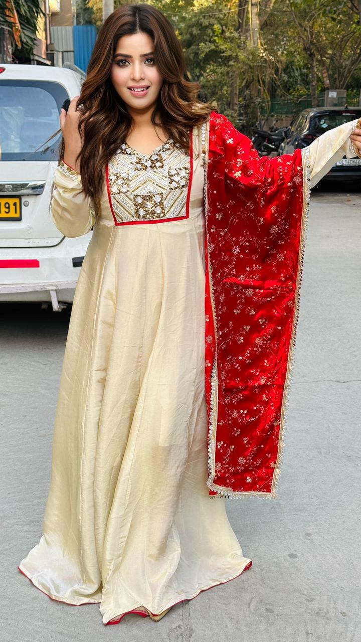 Zehvala Velvet Anarkali- Biege