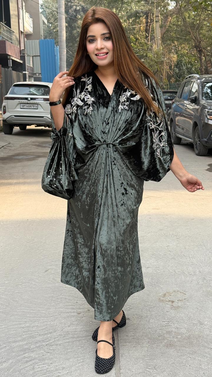 Zumra Velvet Kaftan - Black, Grey