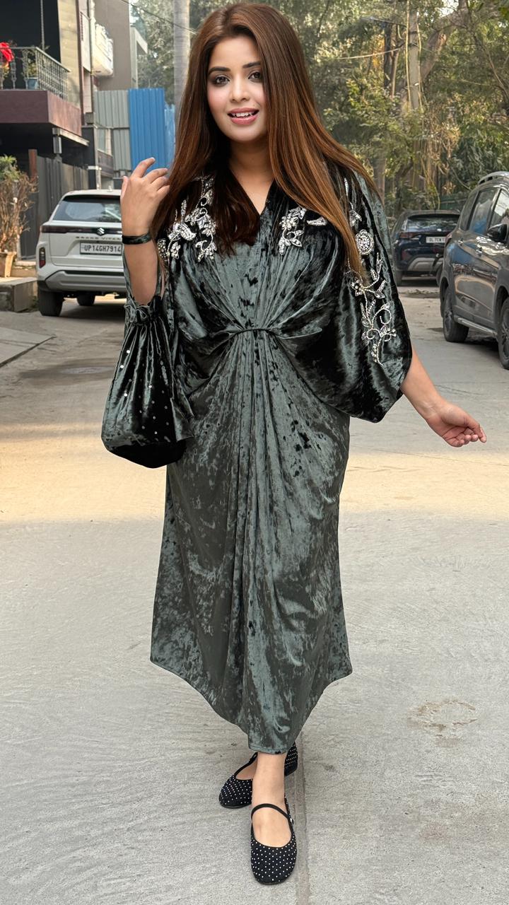 Zumra Velvet Kaftan - Black, Grey