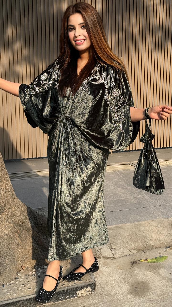 Zumra Velvet Kaftan - Black, Grey