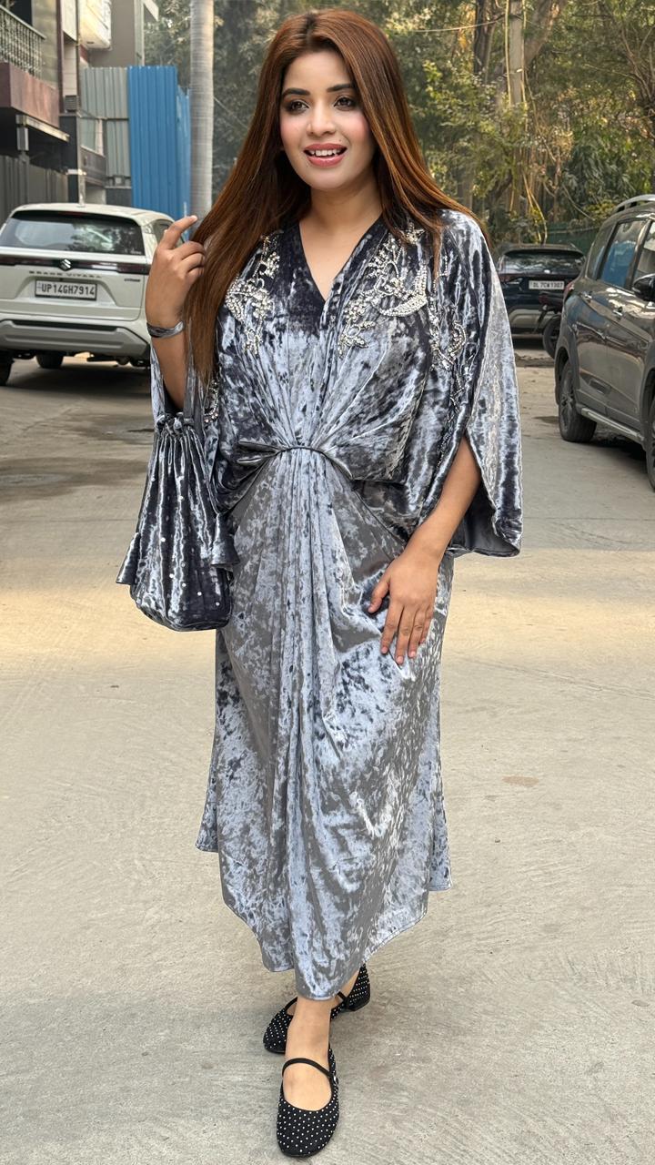 Zumra Velvet Kaftan - Black, Grey