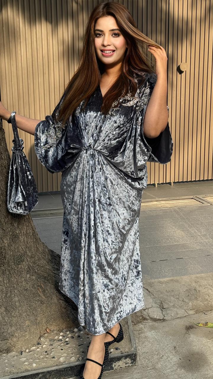 Zumra Velvet Kaftan - Black, Grey