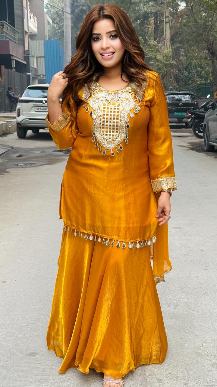 Sareen Sharara Suit Set-Pink, Yellow, Purple, Blue