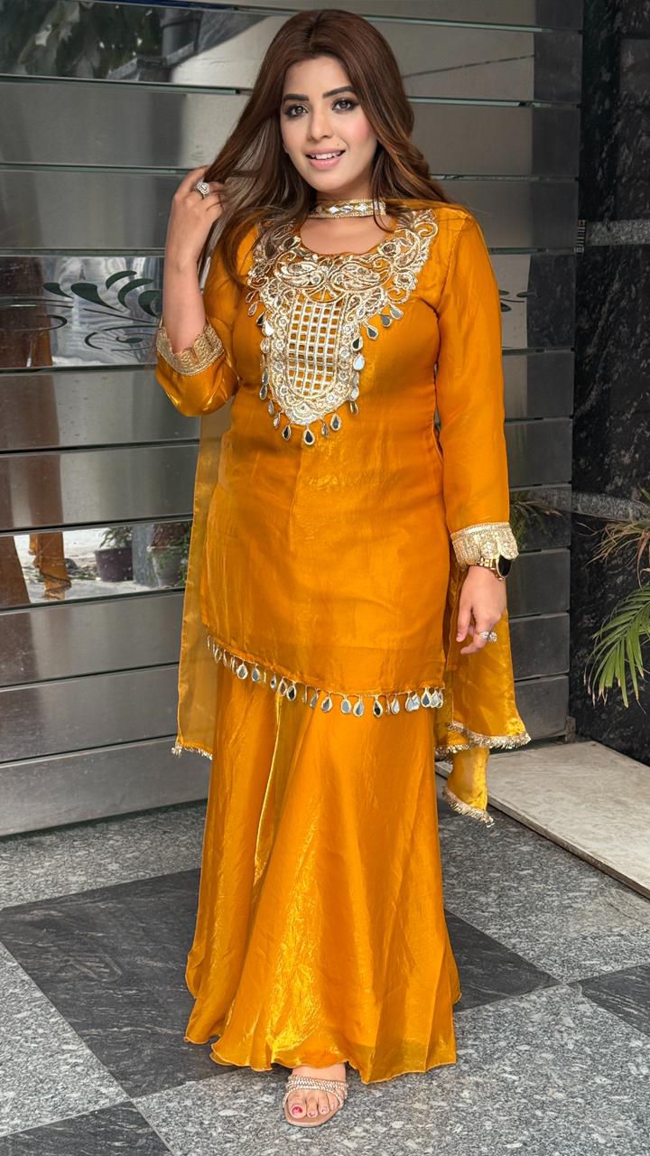 Sareen Sharara Suit Set-Pink, Yellow, Purple, Blue
