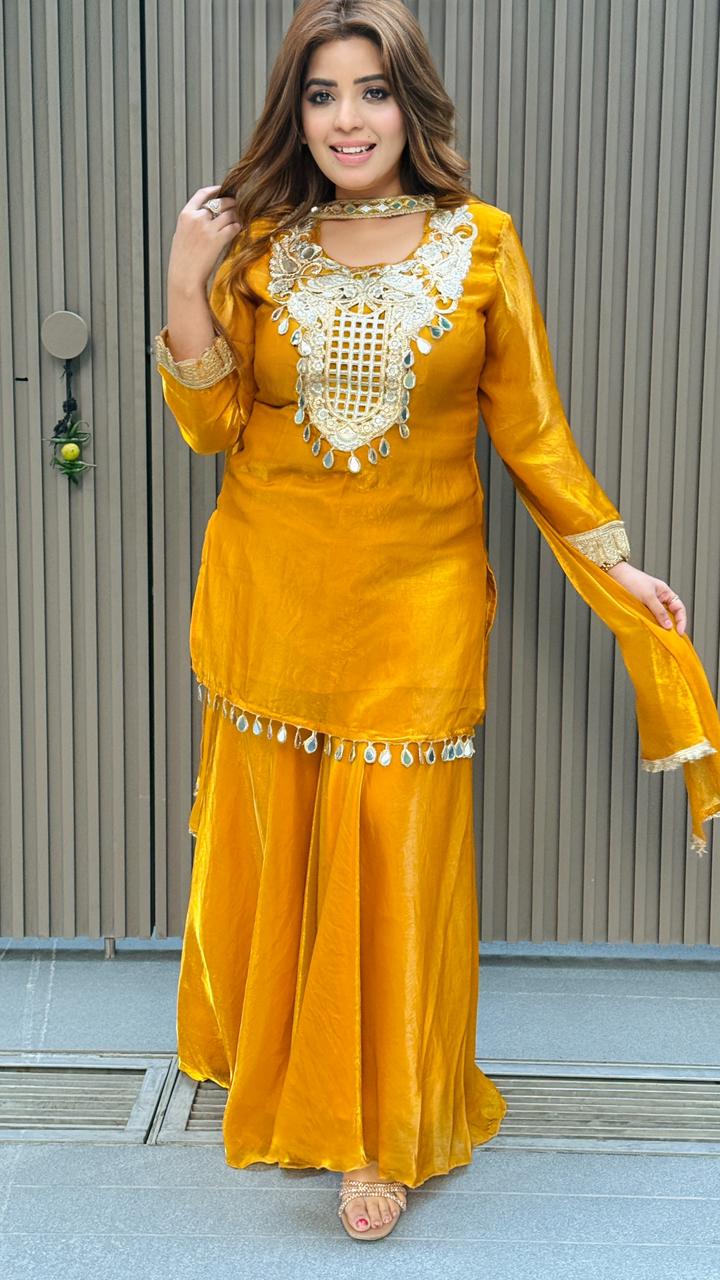 Sareen Sharara Suit Set-Pink, Yellow, Purple, Blue