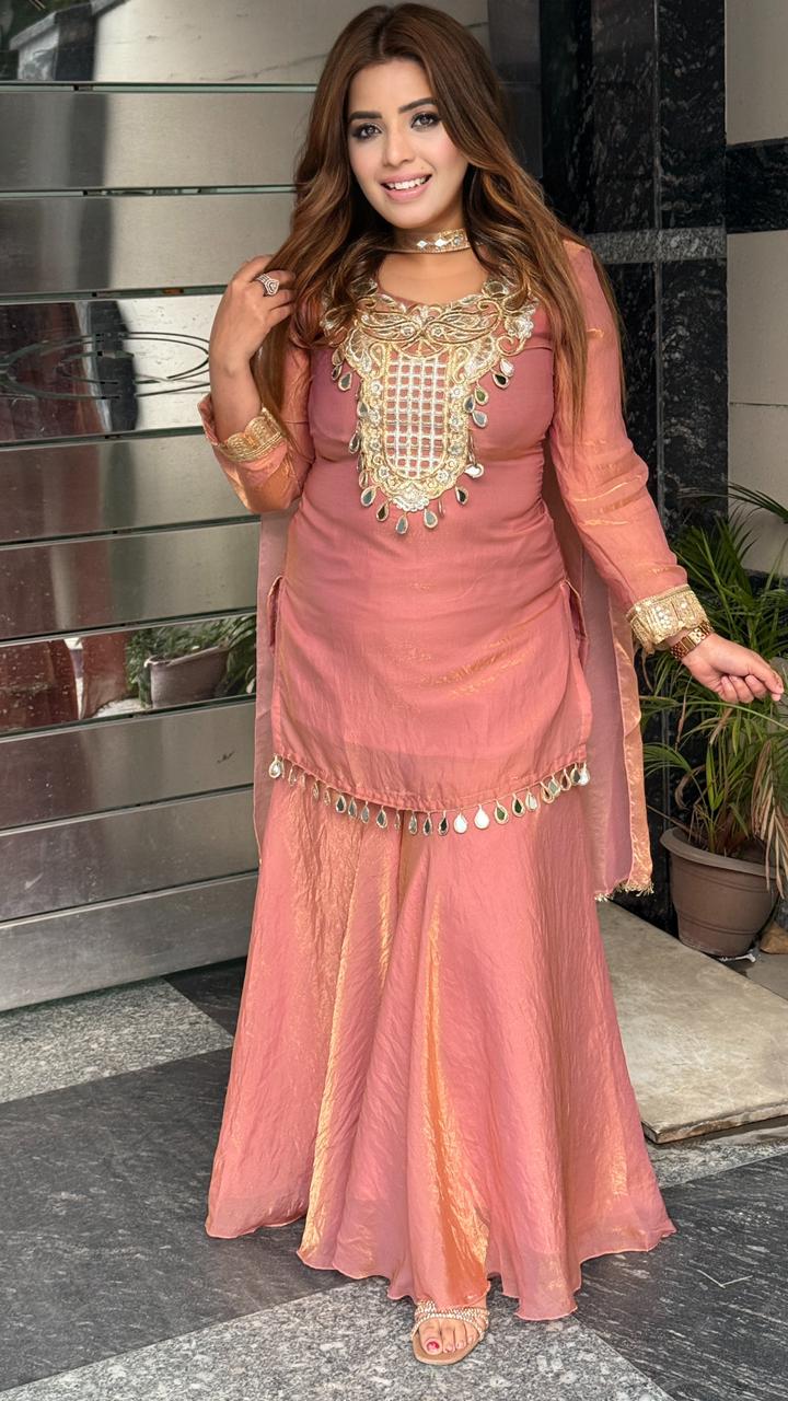 Sareen Sharara Suit Set-Pink, Yellow, Purple, Blue