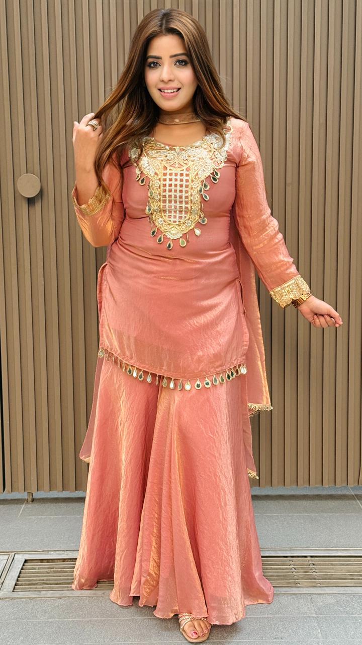 Sareen Sharara Suit Set-Pink, Yellow, Purple, Blue