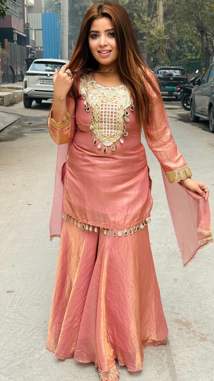 Sareen Sharara Suit Set-Pink, Yellow, Purple, Blue