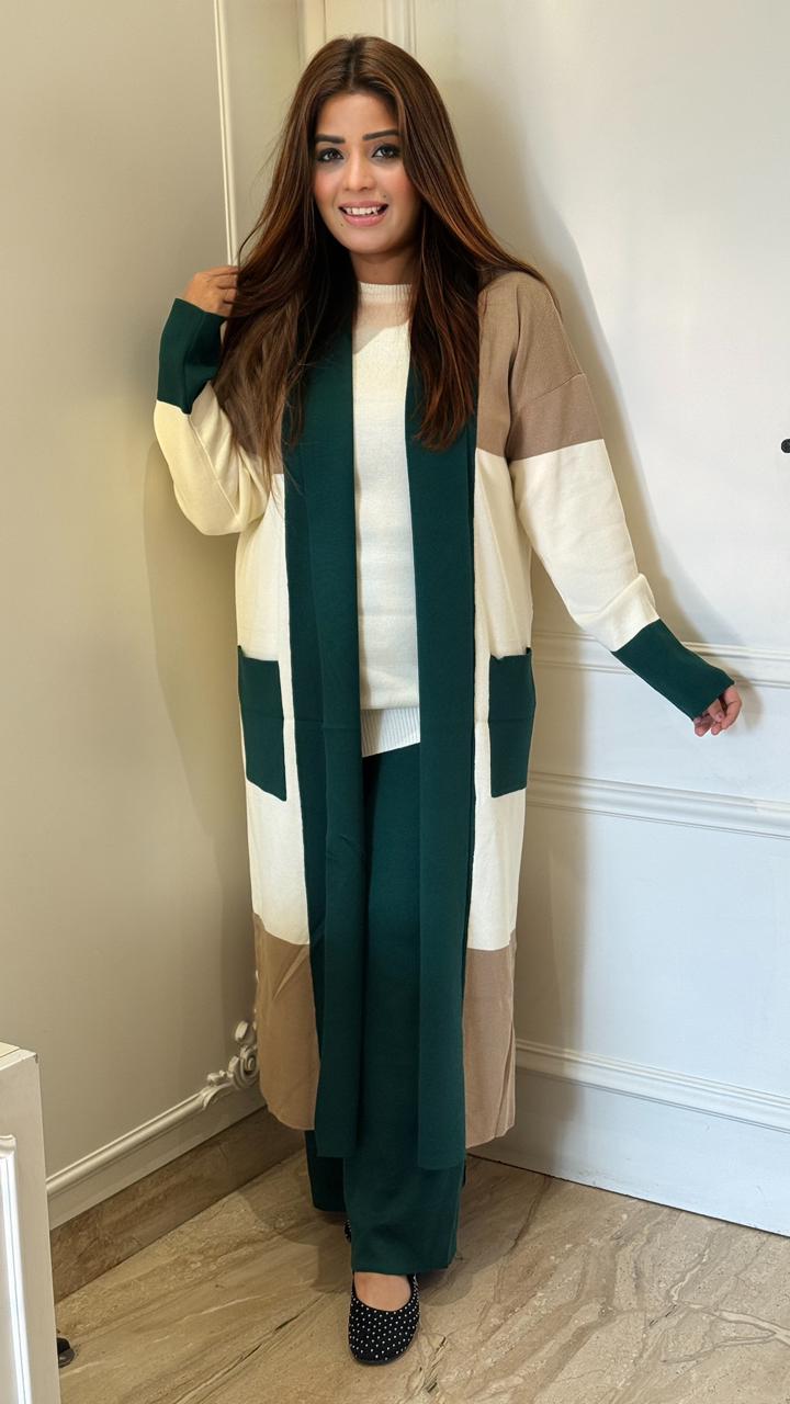 Avenya 3-Piece Shrug Set- Green, Brown, Black