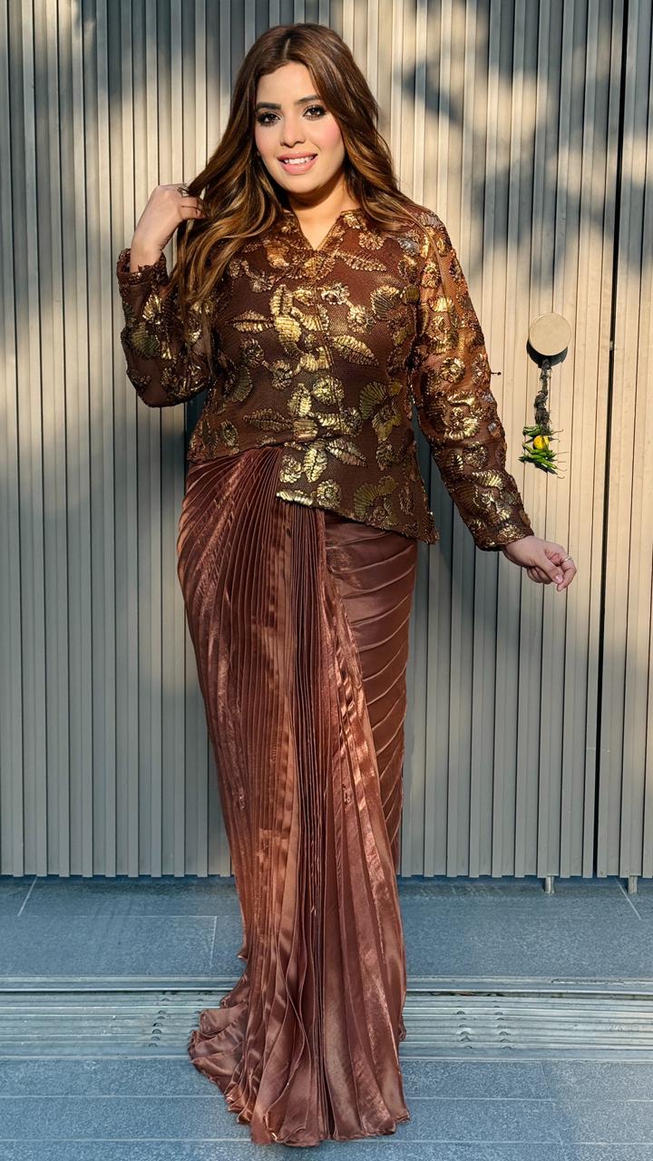 Devanshiyaa Indo-Western Dress- Brown