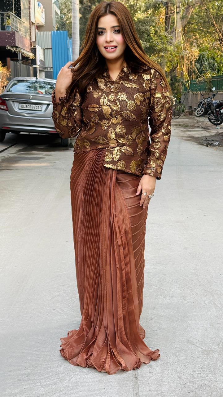 Devanshiyaa Indo-Western Dress- Brown