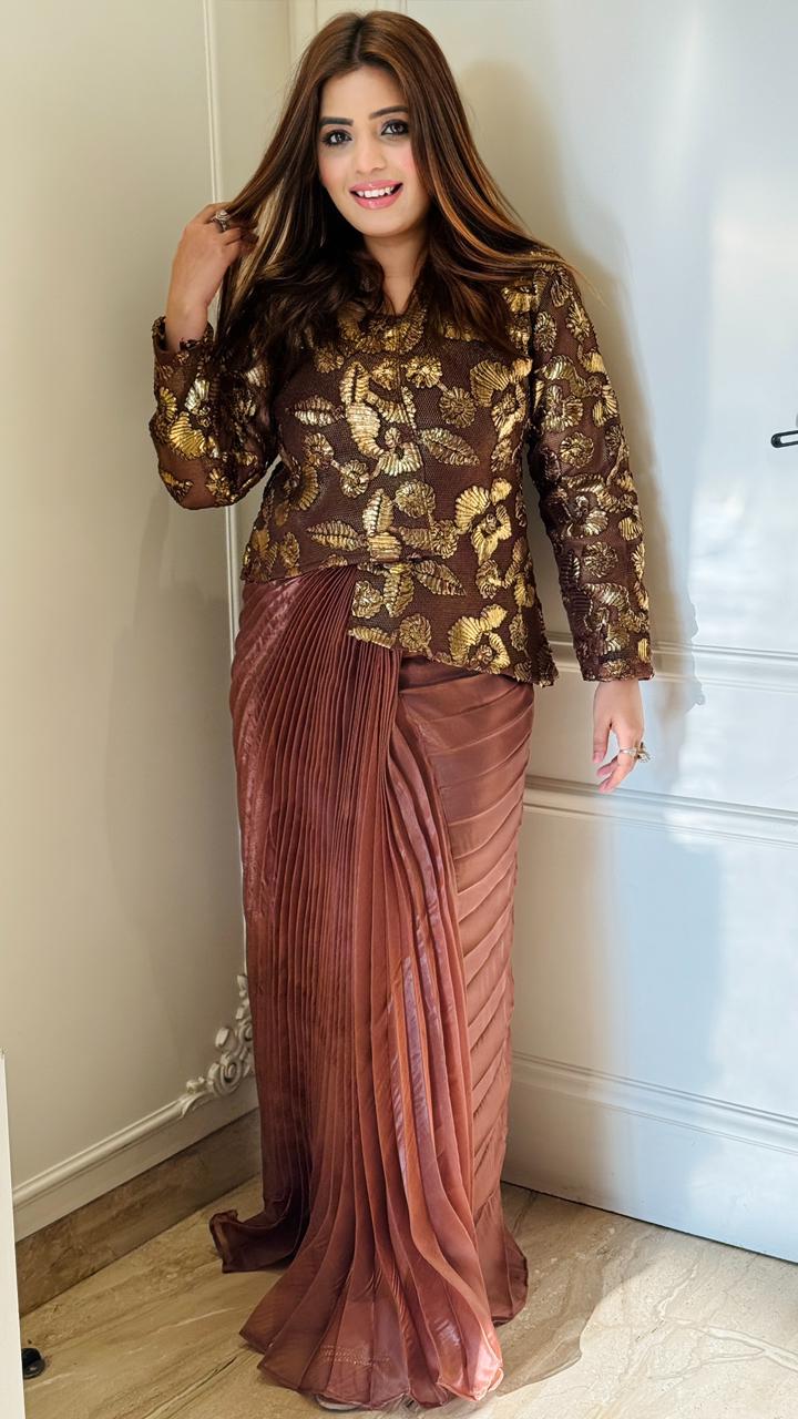 Devanshiyaa Indo-Western Dress- Pink, Beige, Brown, Red, Bronze, Gray, Green, Navy