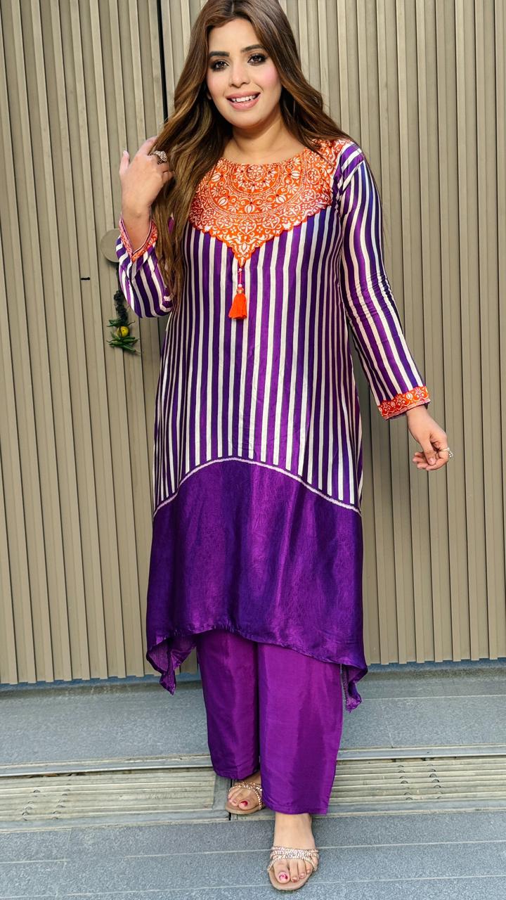 Mehvara A -Line Plazo Set- Purple, Yellow