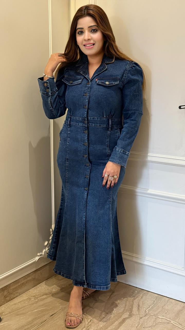 Arvani Fish-Cut Skirt Set- Blue, Navy