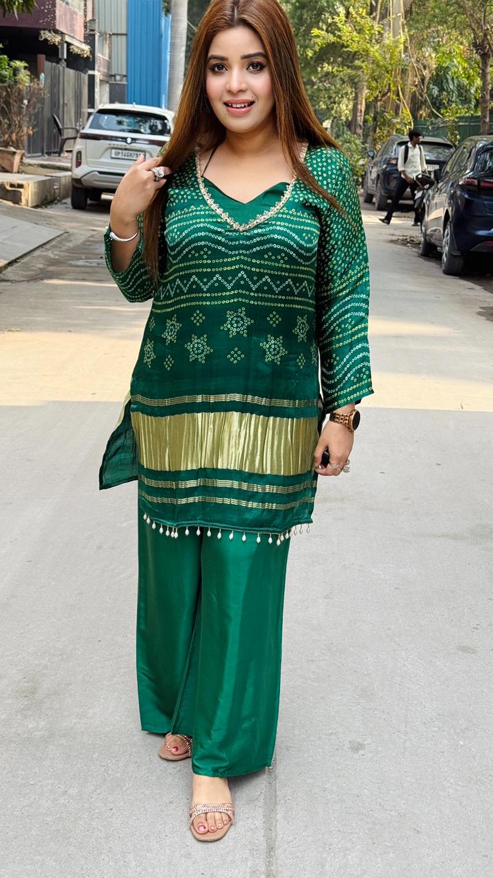 Kanira Plazo Set- Green, Pink