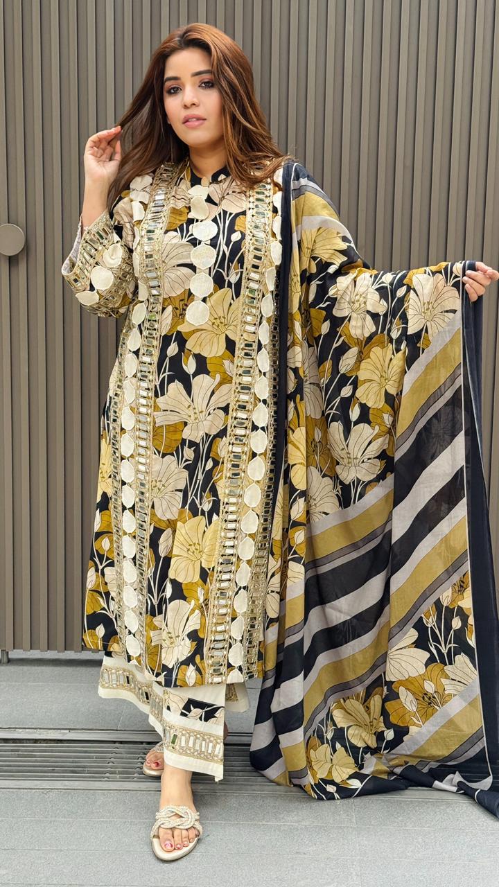 Prishika Print Suit Set- Brown