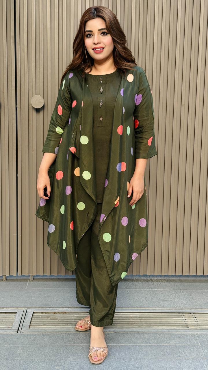 Olira Shrug Kurti Set- Yellow, Green