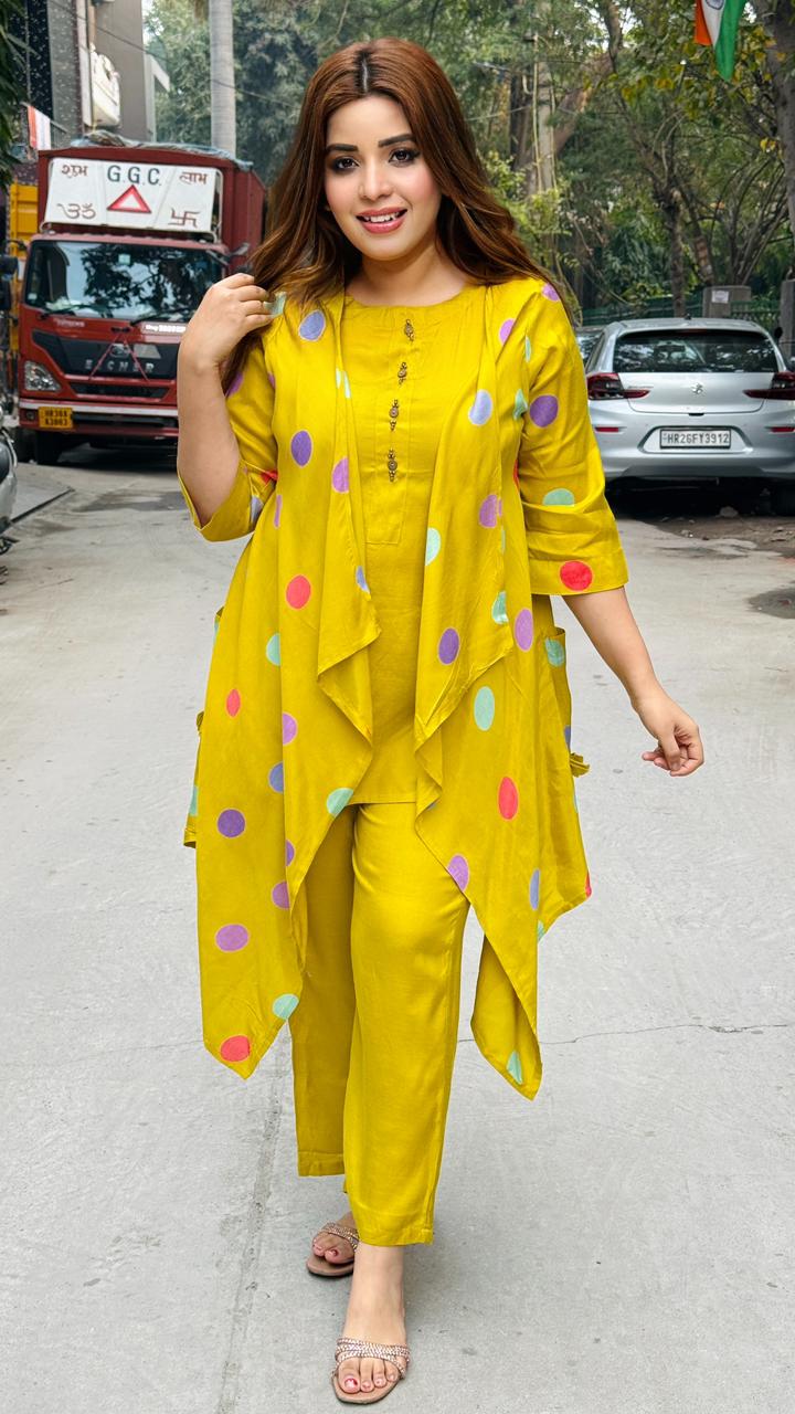 Olira Shrug Kurti Set- Yellow, Green