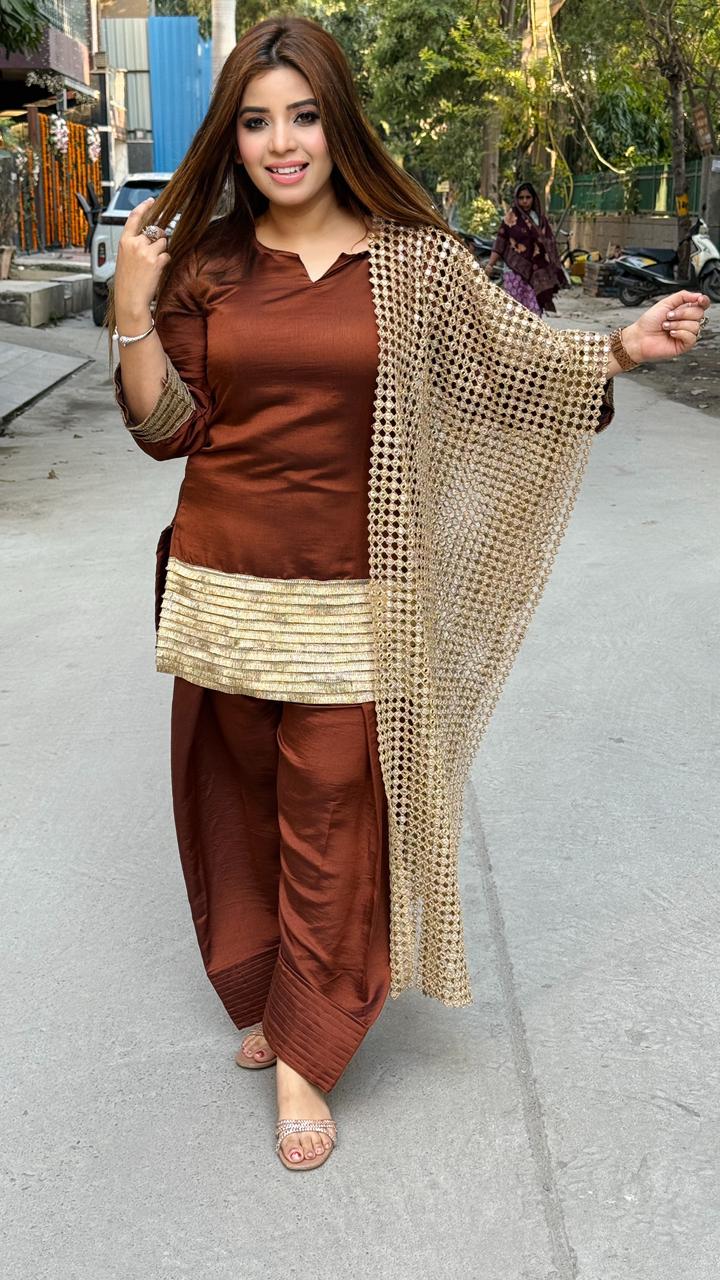 Tanveera Farshi Salwar Set- Brown