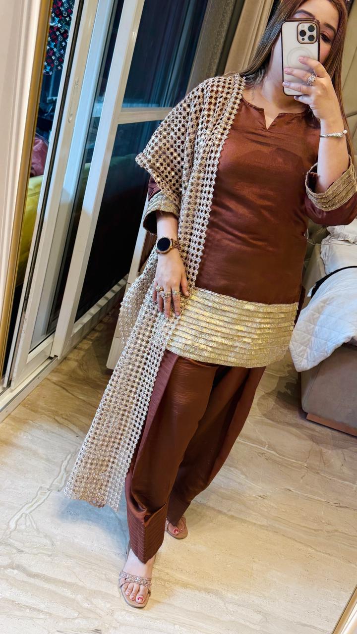 Tanveera Farshi Salwar Set- Brown