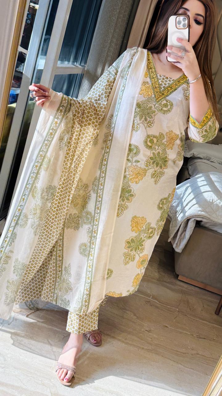 Pravika Pure Cotton Suit Set- Green, Blue