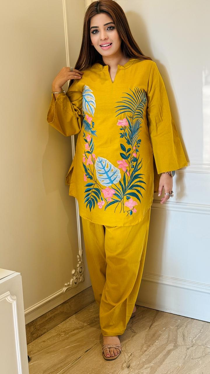 Ornaya Cotton Farshi Salwar- Blue, Yellow, Orange