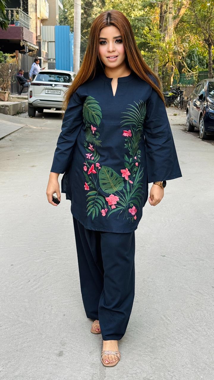 Ornaya Cotton Farshi Salwar- Blue, Yellow, Orange