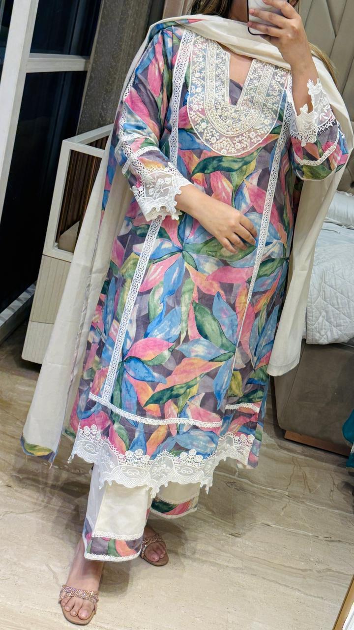 Pearlina Cotton Suit Set- Blue