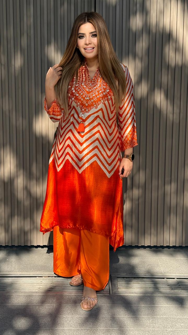 Ruhvani Bandhani Set- Orange, Black