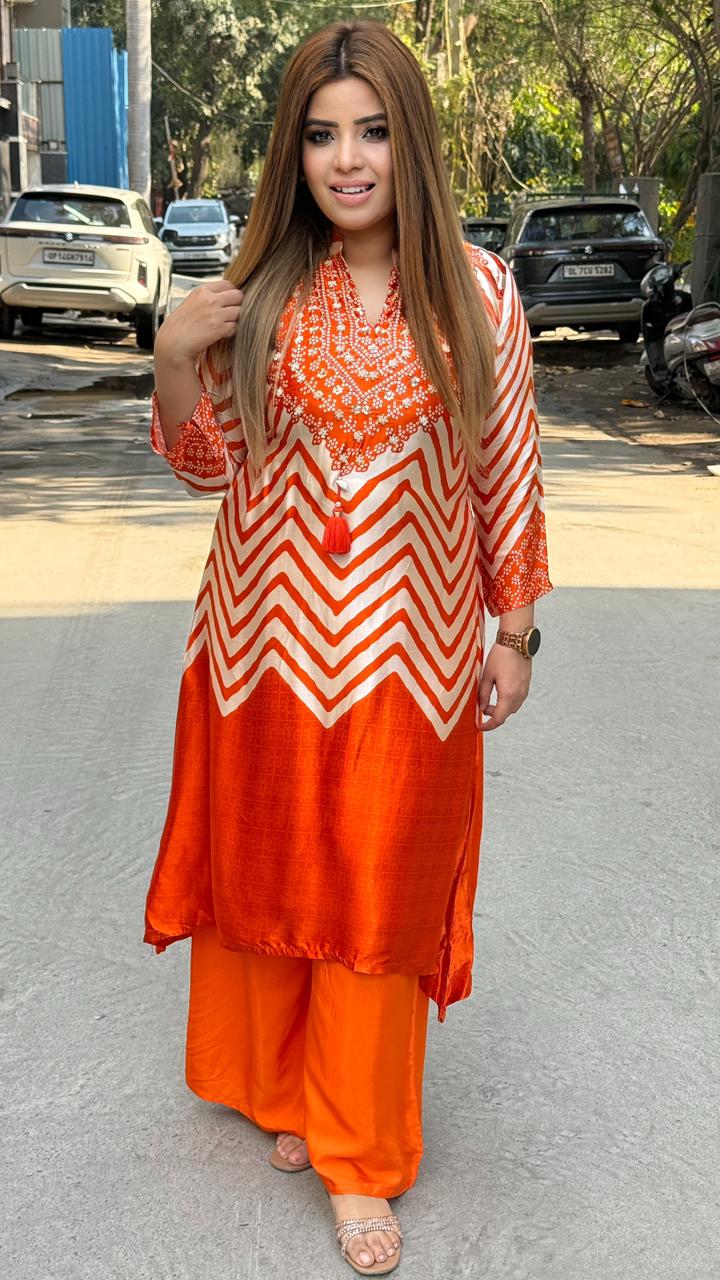 Ruhvani Bandhani Set- Orange, Black