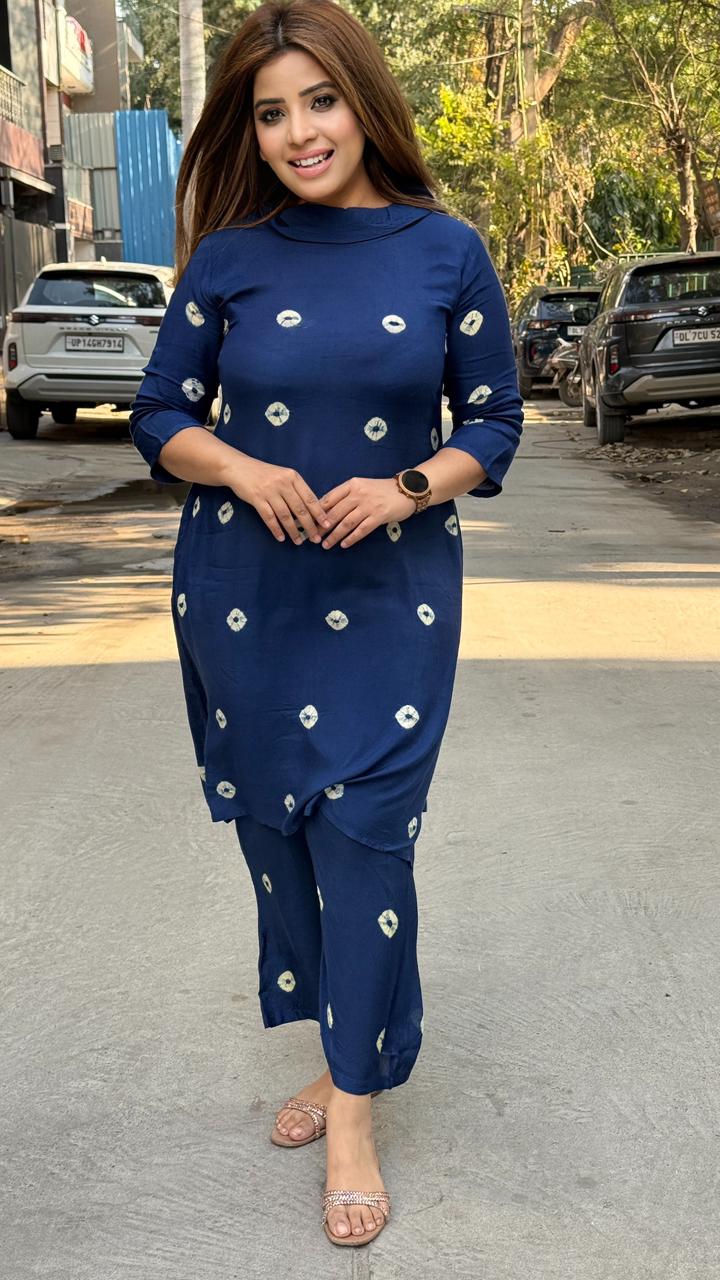 Aarvisha Kurta Set- Blue, Orange