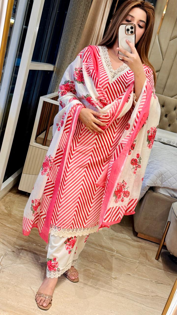 Anarika Cotton Suit Set- Blue, Navy, Pink