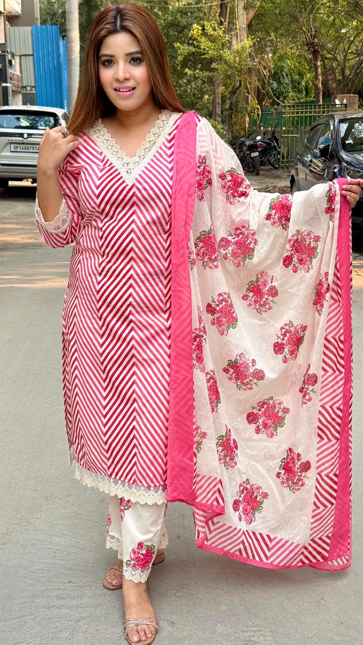 Anarika Cotton Suit Set- Blue, Navy, Pink