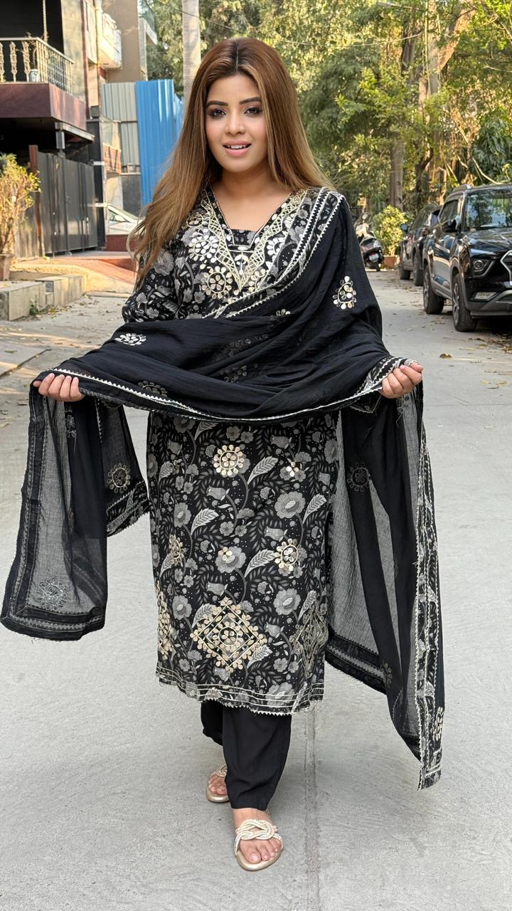 Renika Cotton Suit Set- Black