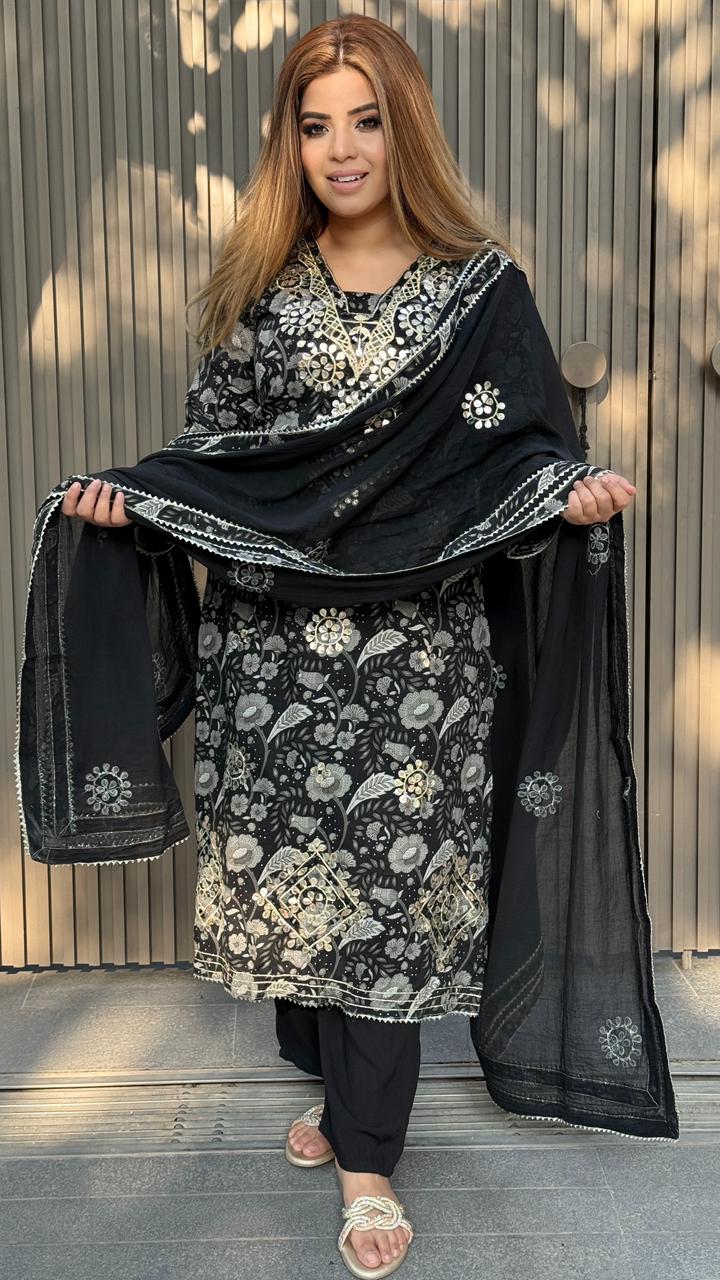 Renika Cotton Suit Set- Black