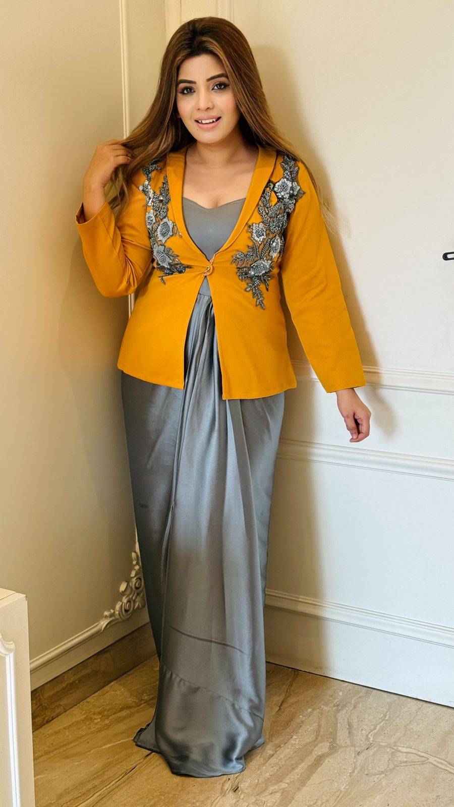 Zavisha Drape Dress Set- Yellow