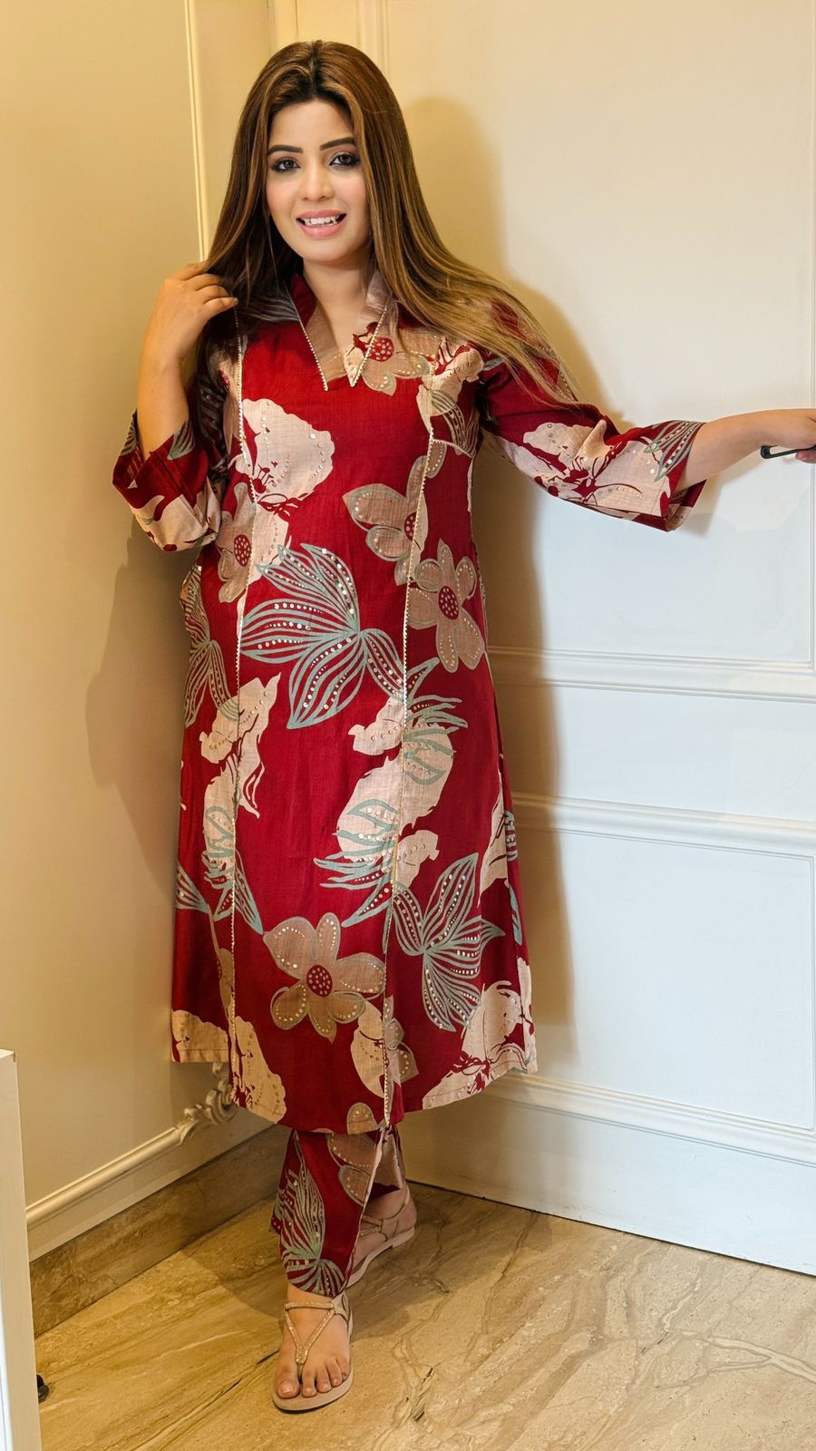 Mahvani Kurti Set- Red, Green